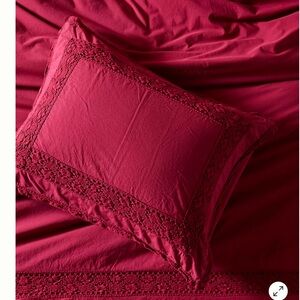 Two Anthropologie Red Crochet shams
